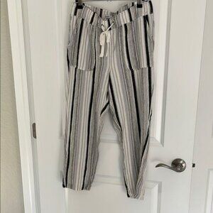Juniper + Lime Striped Linen Blend Oversized Comfy Drawstring waist Pants Sz M